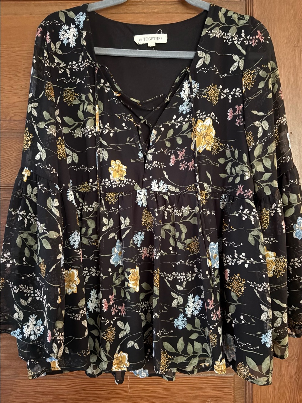 By Together Black Floral Peasant Blouse in size Medium